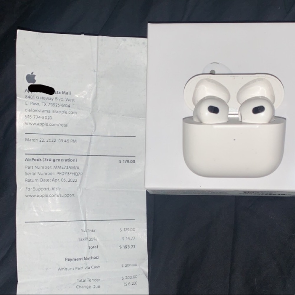 Apple third gen AirPods New with receipt